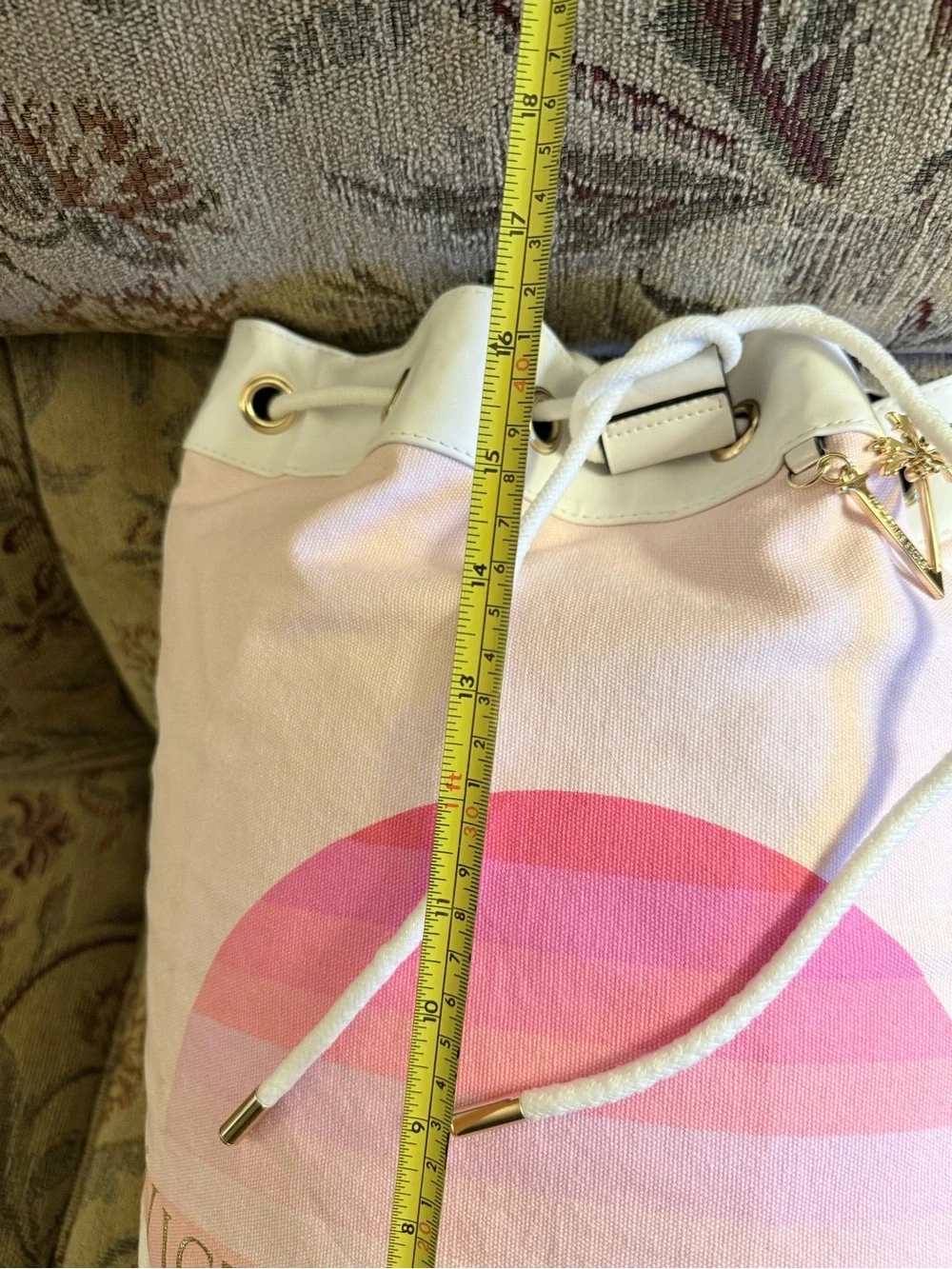 Victoria’s Secret Pink and White Striped Canvas Drawstring Backpack